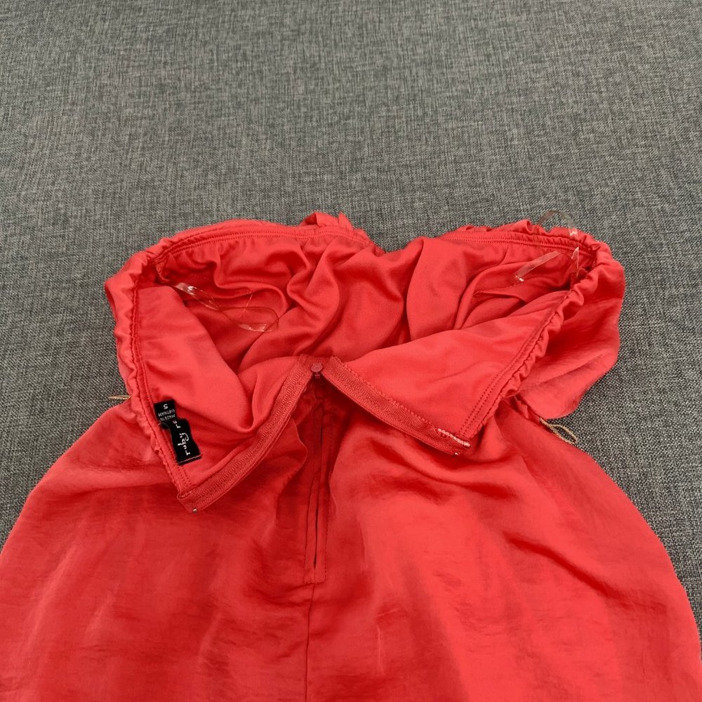 Ruby Rox Bright Coral Strapless Mini Dress Size 5 Pockets Pleated 100% polyester - Picture 12 of 13